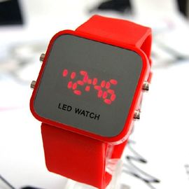 นาฬิกา LED 12colors หน้าจอกระจก Unisex ดิจิตอลสายรัดซิลิโคน LJX09