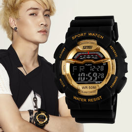 มัลติฟังก์ชั่ Unisex นาฬิกาดิจิตอล EL Backlight นาฬิกาจับเวลา PU สายคล้องคอ