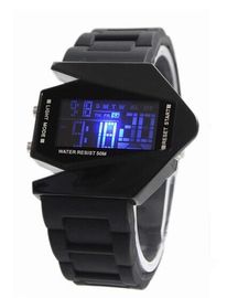 สีดำและสีขาวรูปเครื่องบินมัลติฟังก์ชั่นาฬิกาดิจิตอลกันน้ำ LED Watch