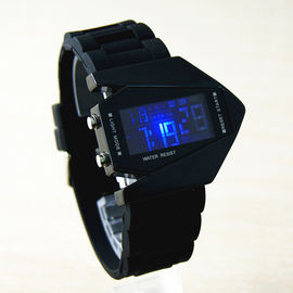 สีดำและสีขาวรูปเครื่องบินมัลติฟังก์ชั่นาฬิกาดิจิตอลกันน้ำ LED Watch