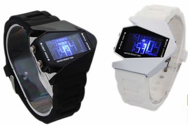 สีดำและสีขาวรูปเครื่องบินมัลติฟังก์ชั่นาฬิกาดิจิตอลกันน้ำ LED Watch