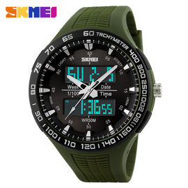 กองทัพสีเขียวขนาดใหญ่แบบ Dial อนาล็อกดิจิตอลนาฬิกาพร้อมดับเบิลญี่ปุ่น Movts