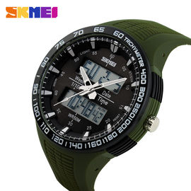 กองทัพสีเขียวขนาดใหญ่แบบ Dial อนาล็อกดิจิตอลนาฬิกาพร้อมดับเบิลญี่ปุ่น Movts