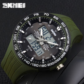 กองทัพสีเขียวขนาดใหญ่แบบ Dial อนาล็อกดิจิตอลนาฬิกาพร้อมดับเบิลญี่ปุ่น Movts