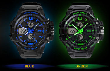 OEM ผู้ชายคู่โซนเวลาอนาล็อกนาฬิกาข้อมือดิจิตอลด้วยกระดิ่งรายชั่วโมง