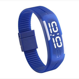 ทนน้ำยางสีขาวไฟ LED ดิจิตอลนาฬิกาข้อมือสำหรับผู้ชายสีดำ, สีน้ำเงิน
