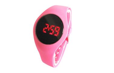 สาวสีชมพูนี LED ดิจิตอลนาฬิกาข้อมือ Chronograph กับ PU หัวเข็มขัด