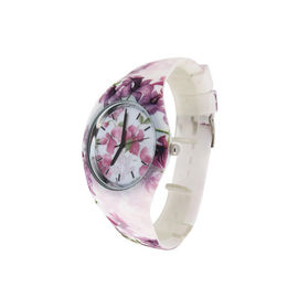 พิมพ์ดอกไม้ซิลิโคนสายรัดข้อมือนาฬิกากันน้ำ Unisex นาฬิกาควอตซ์